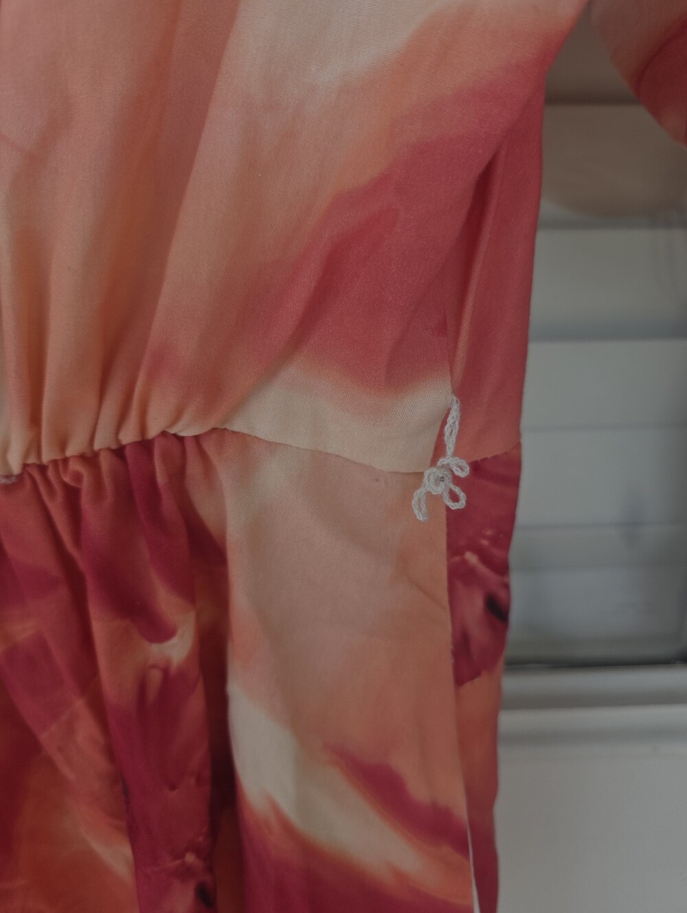 DKNY Petite Watercolor Floral Midi Dress Size 10P Pink Orange 100% Cotton Belted - Picture 9 of 10